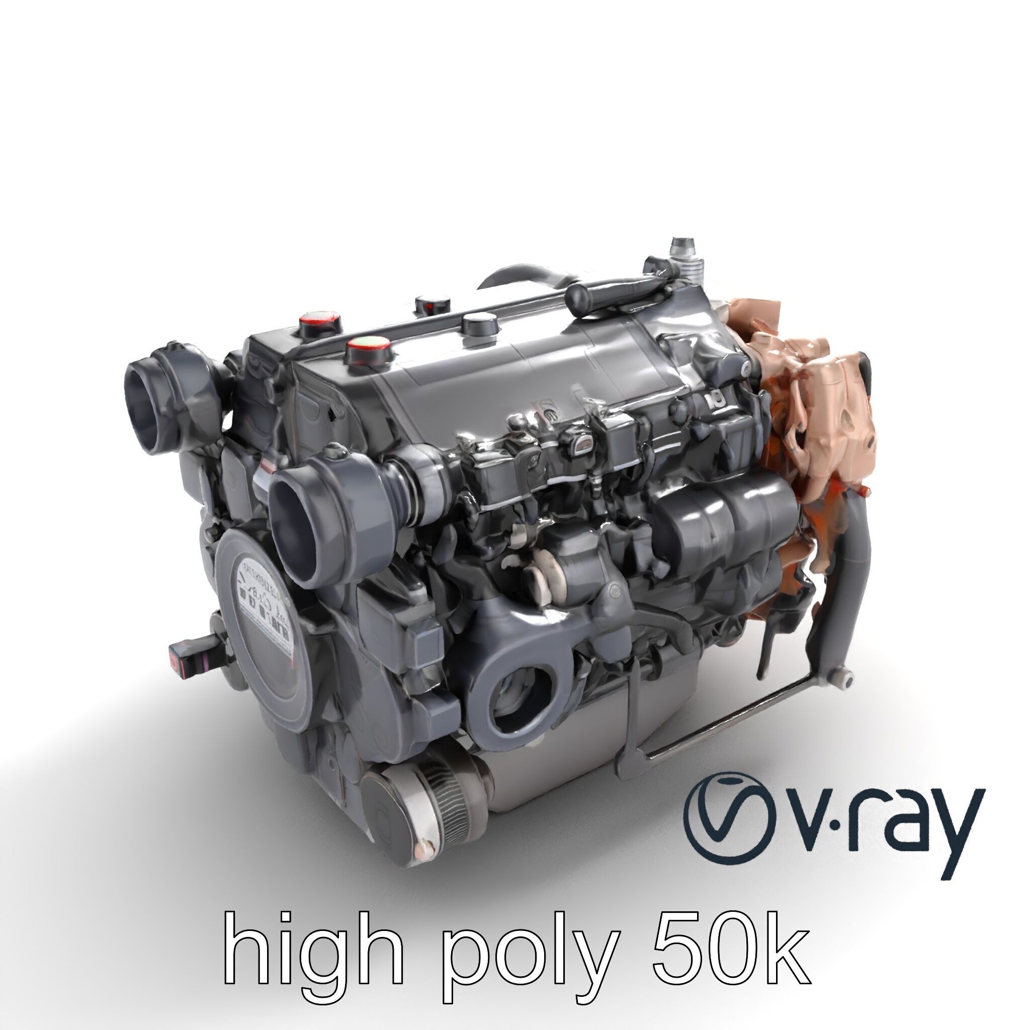 Diesel Inline-4 Engine Model Pack with Detailed Turbo Features Low-poly 3D model_8