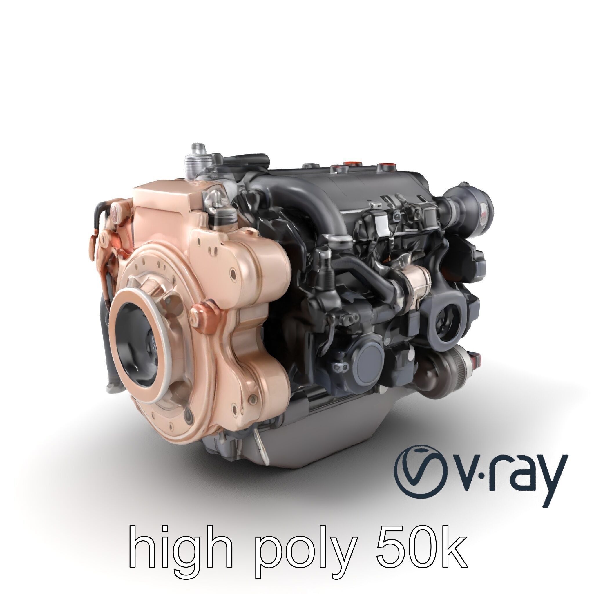 Diesel Inline-4 Engine Model Pack with Detailed Turbo Features Low-poly 3D model_5