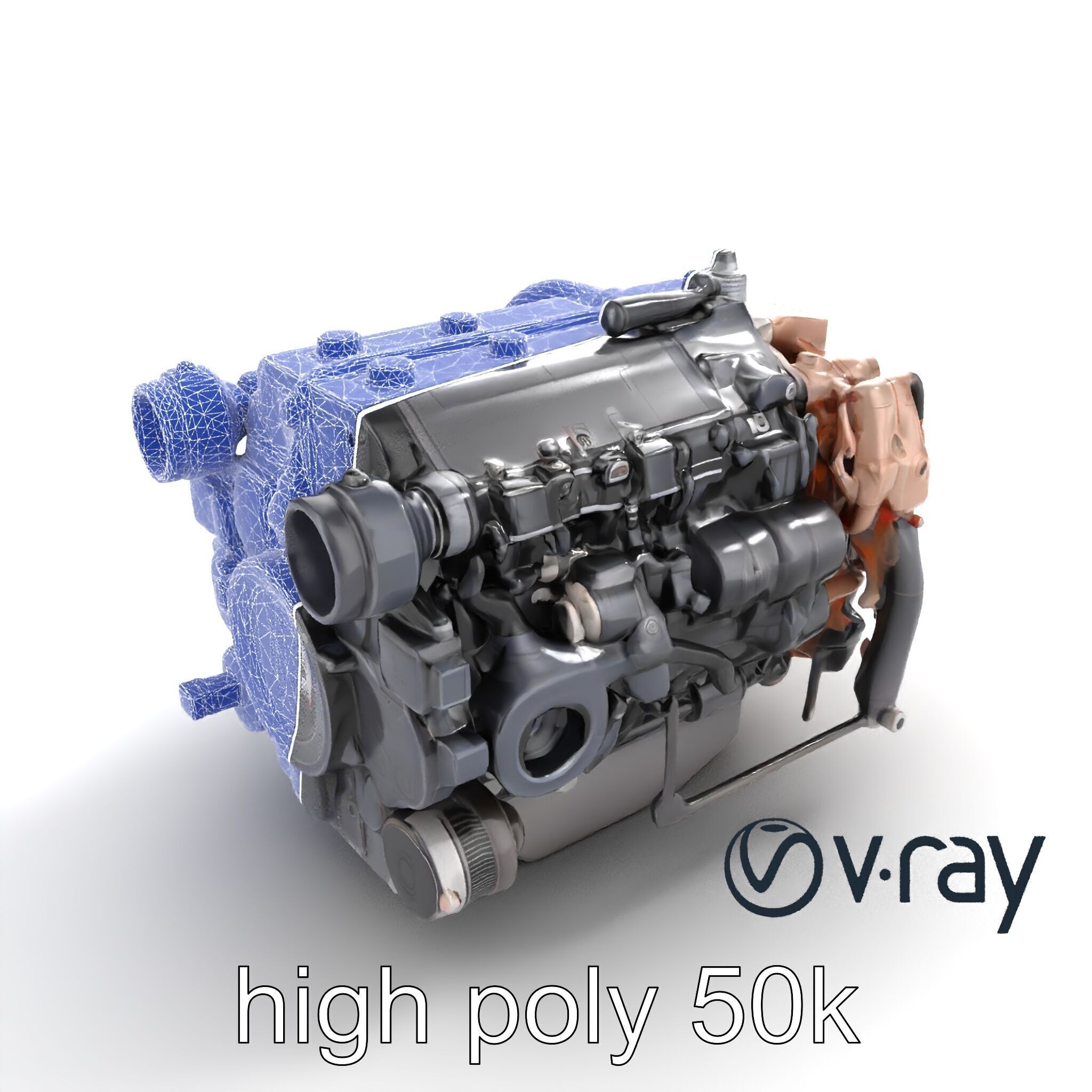 Diesel Inline-4 Engine Model Pack with Detailed Turbo Features Low-poly 3D model_30