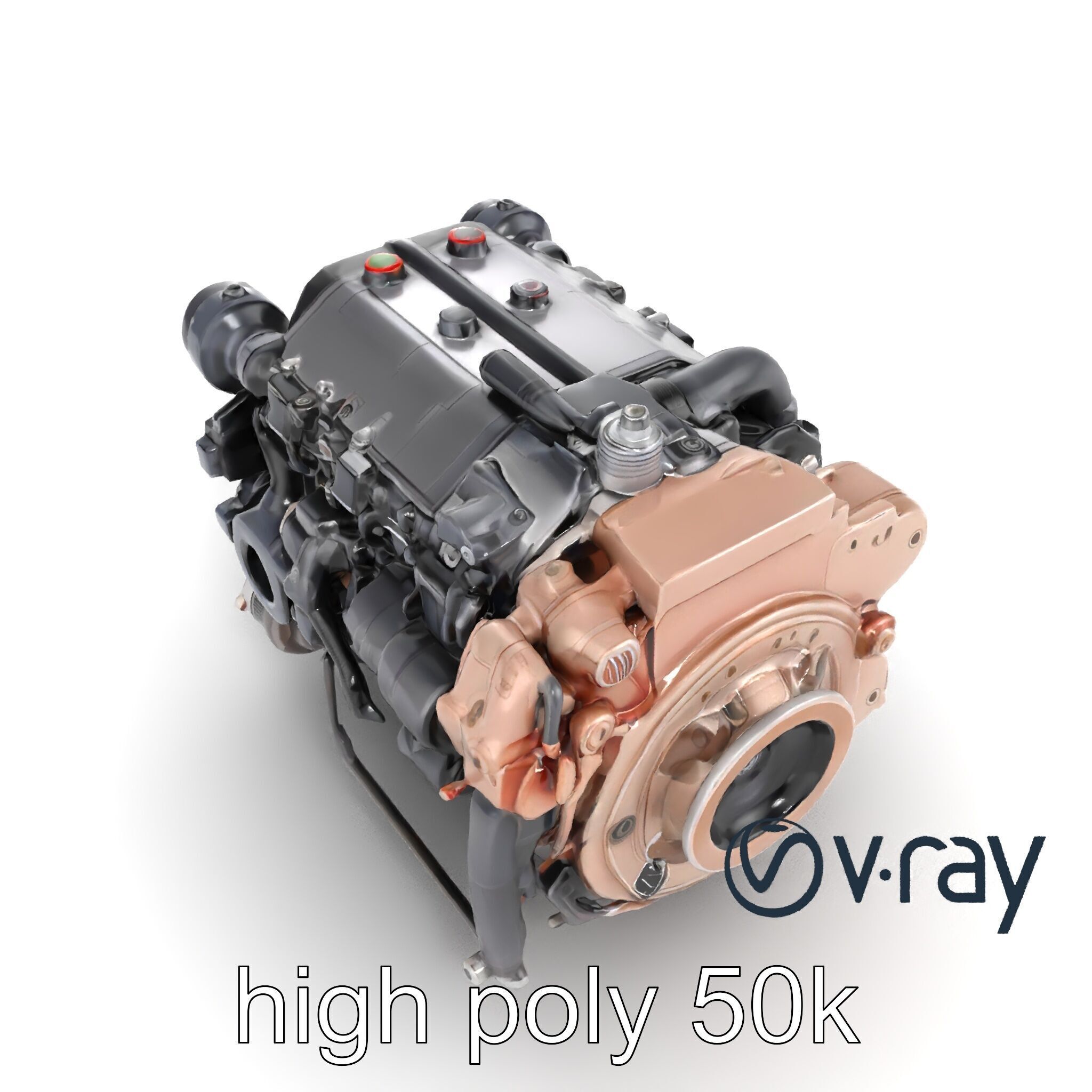 Diesel Inline-4 Engine Model Pack with Detailed Turbo Features Low-poly 3D model_11