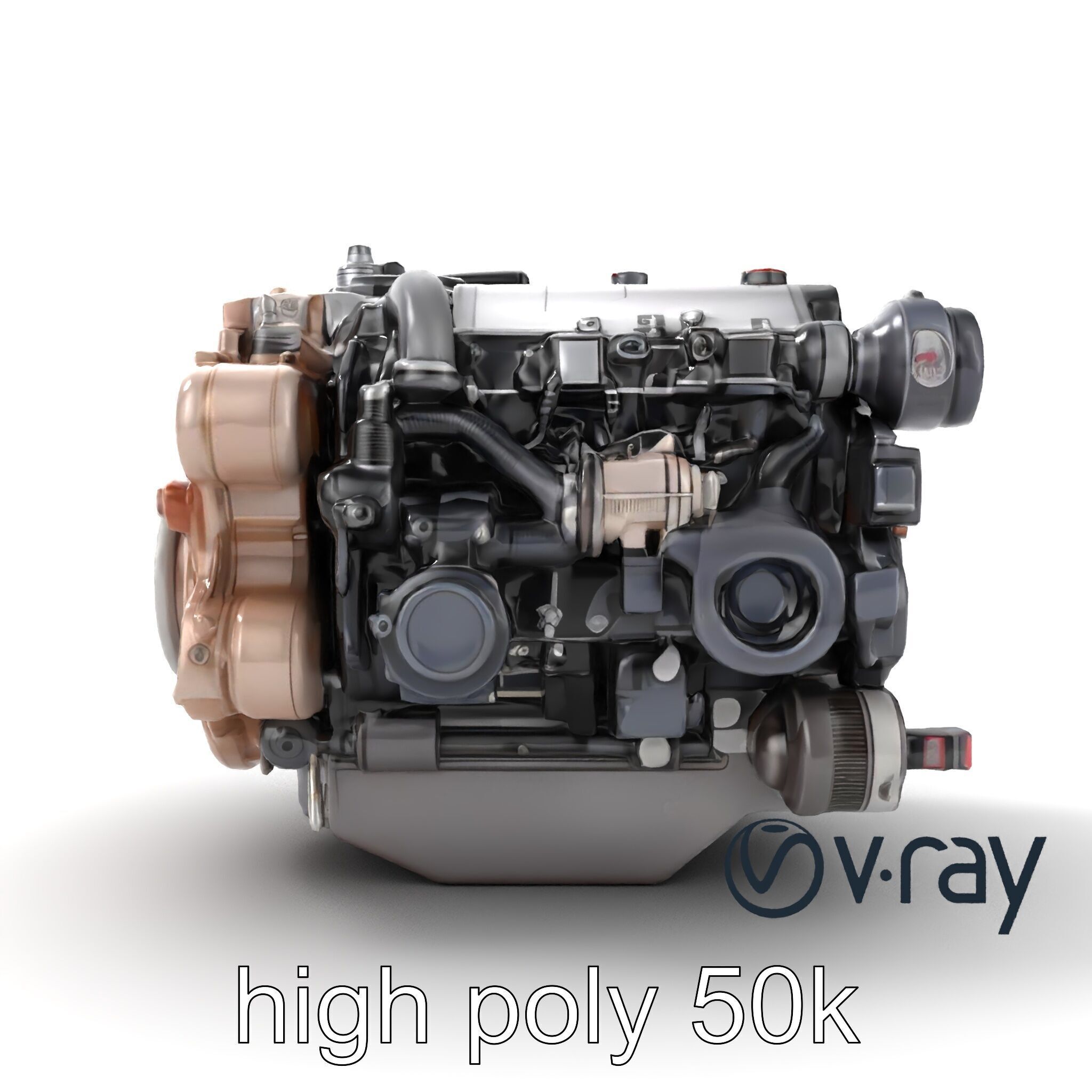 Diesel Inline-4 Engine Model Pack with Detailed Turbo Features Low-poly 3D model_24