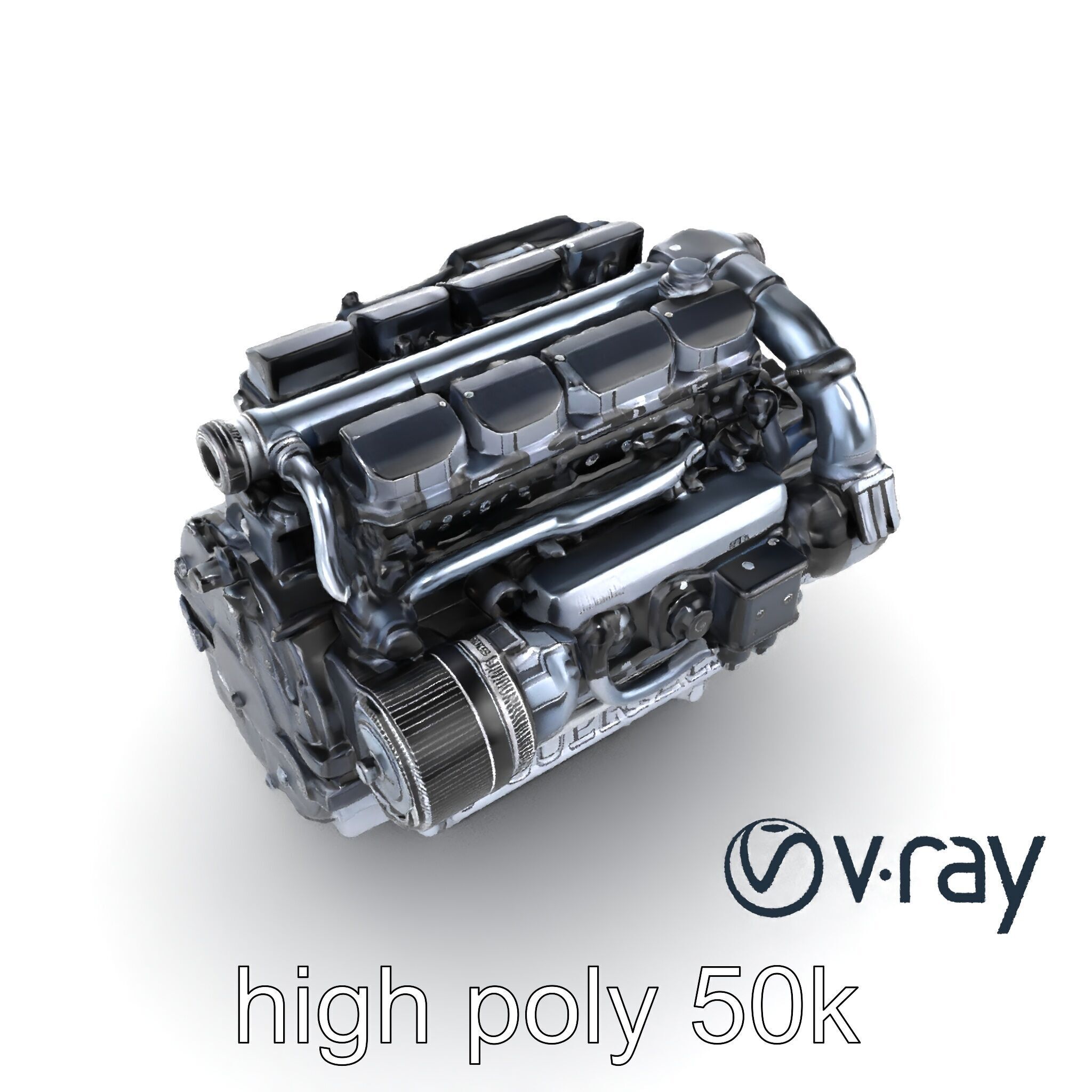 High-Precision Diesel V6 Engine Model Pack Low-poly 3D model_12