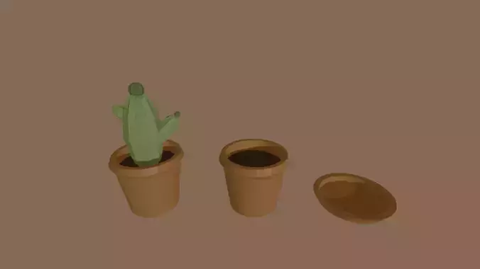 3D Low-Poly Model Cactus in a Pot 