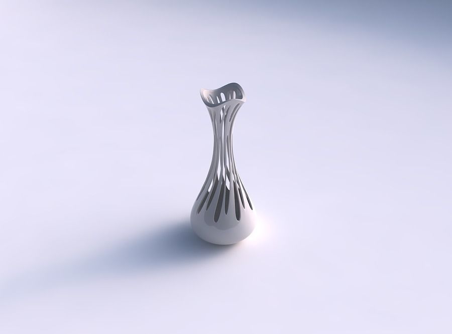 Vase drop shaped with smooth cuts streched and wavy top 3D print model_0