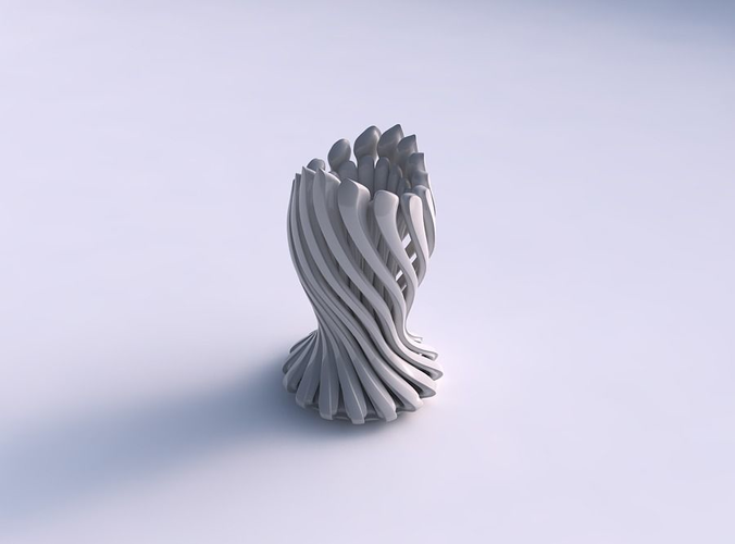 Vase glass shape with beveled muscle structure and soft tips twisted and streched top