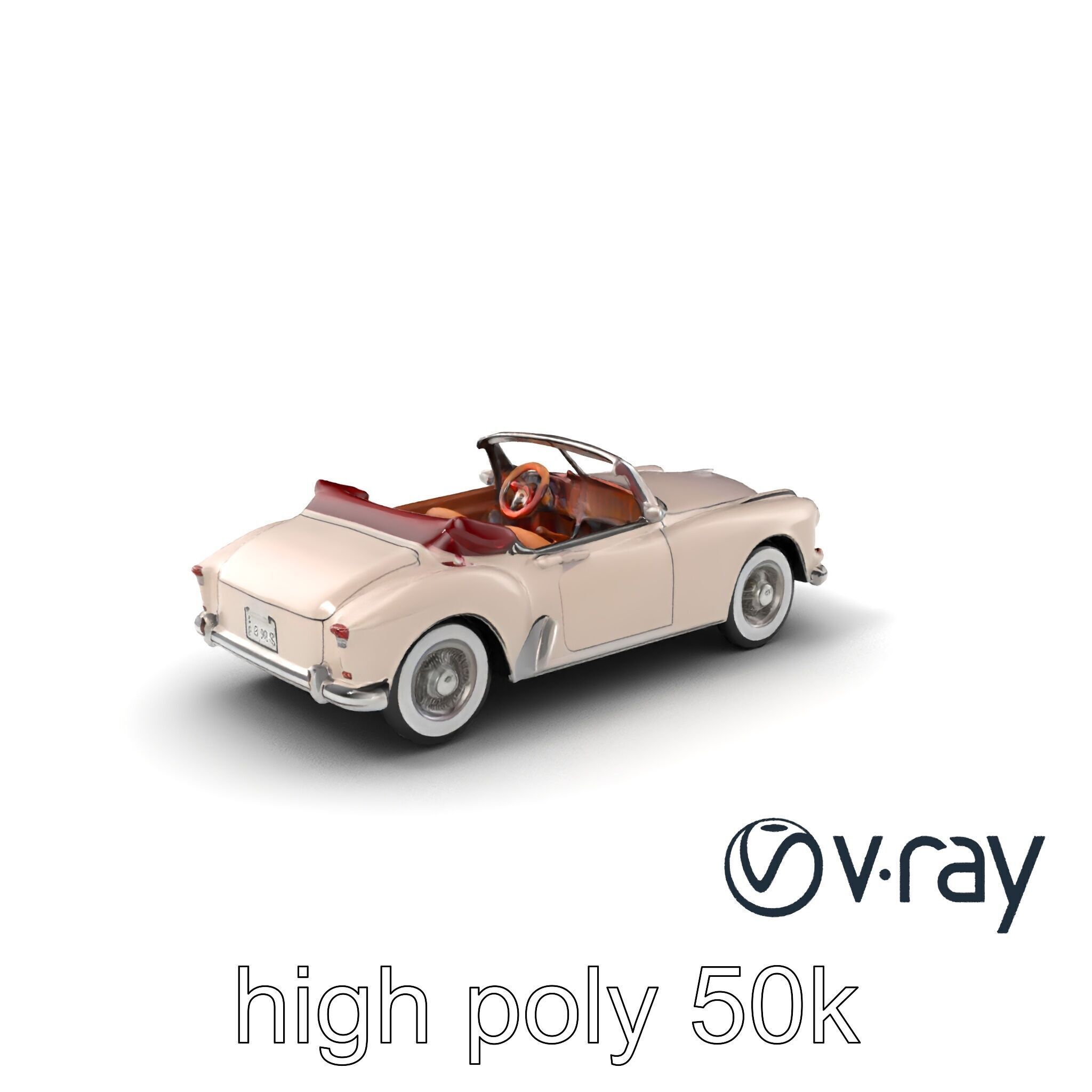 Elegant Vintage Cabriolet 3D model pack with Chrome Accents Low-poly 3D model_5