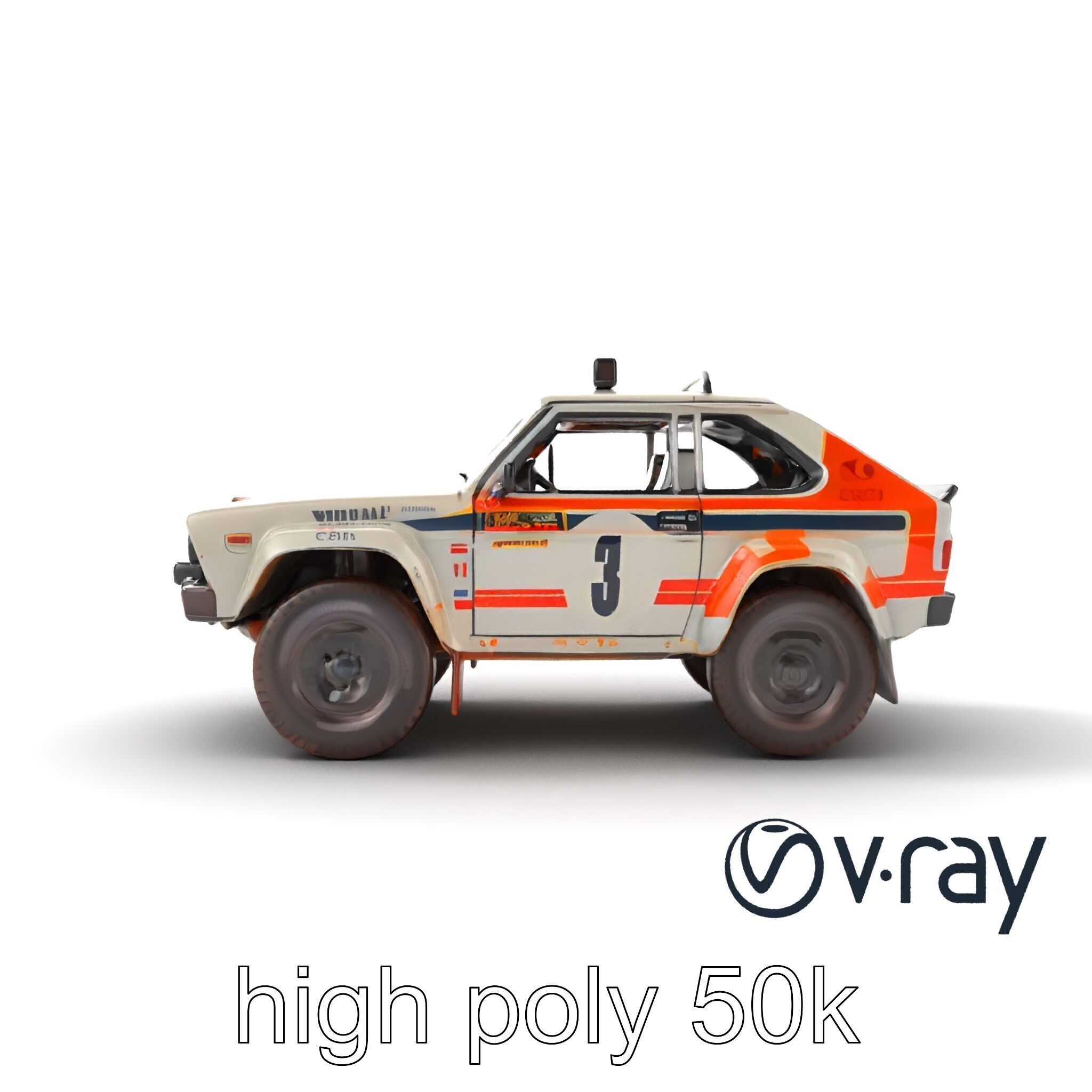Retro Rally Car Model Pack with Aerodynamic Frame and Off-Roa... Low-poly 3D model_14