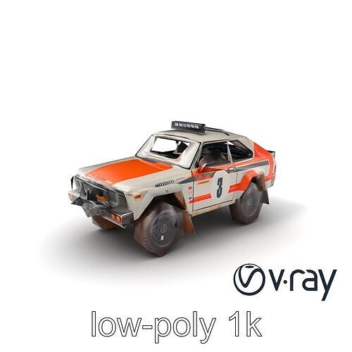 Retro Rally Car Model Pack with Aerodynamic Frame and Off-Roa... Low-poly 3D model