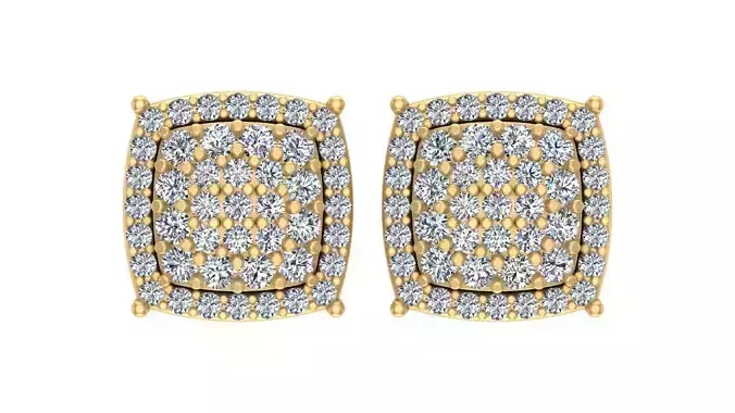 Luxury Iced-Out Cushion-Cut Cluster Diamond Stud Earrings