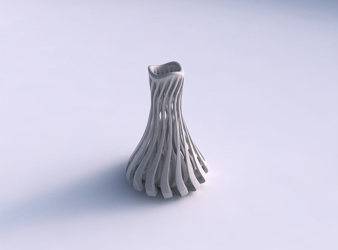 Vase flask wavy with sharp muscle structure streched and wavy top
