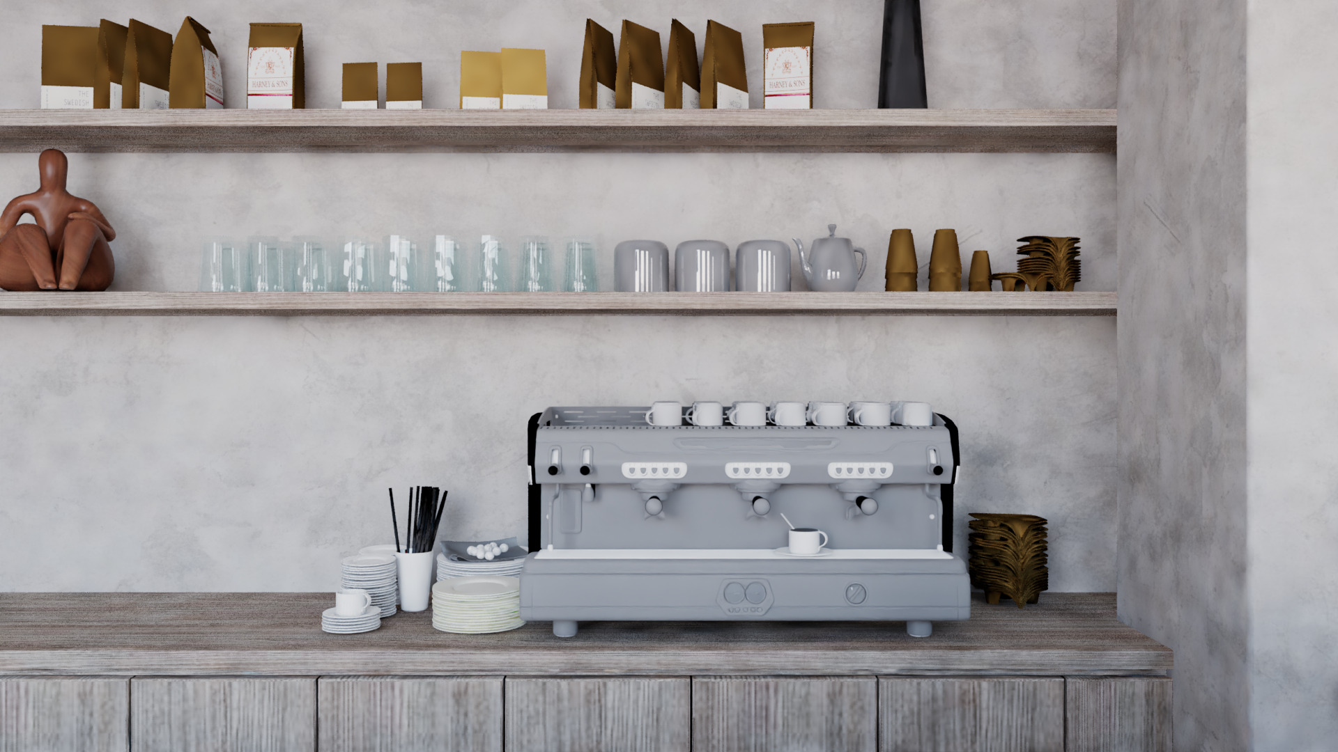 Modern Cozy Coffee Shop Small Space Low-poly 3D model_8