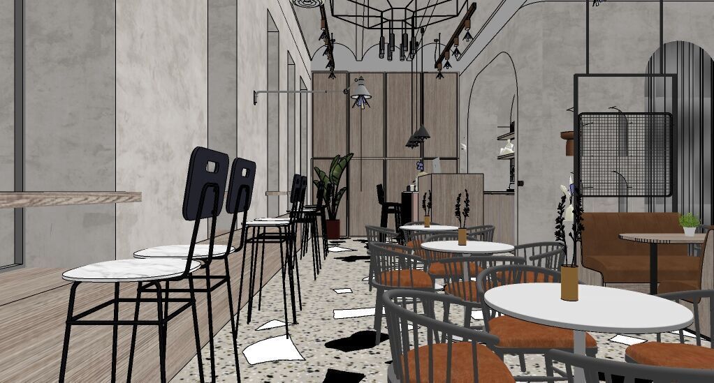 Modern Cozy Coffee Shop Small Space Low-poly 3D model_9