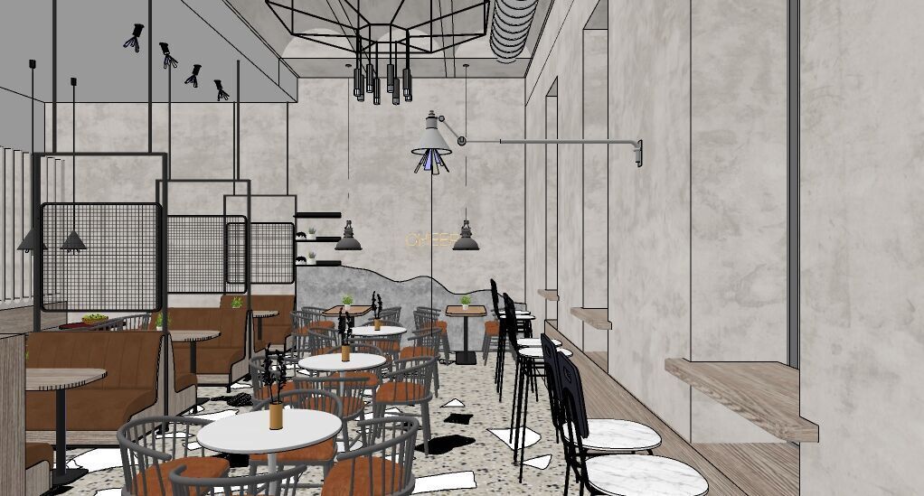 Modern Cozy Coffee Shop Small Space Low-poly 3D model_10