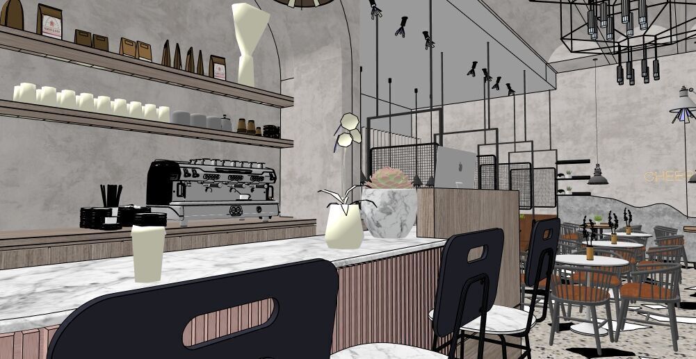 Modern Cozy Coffee Shop Small Space Low-poly 3D model_15