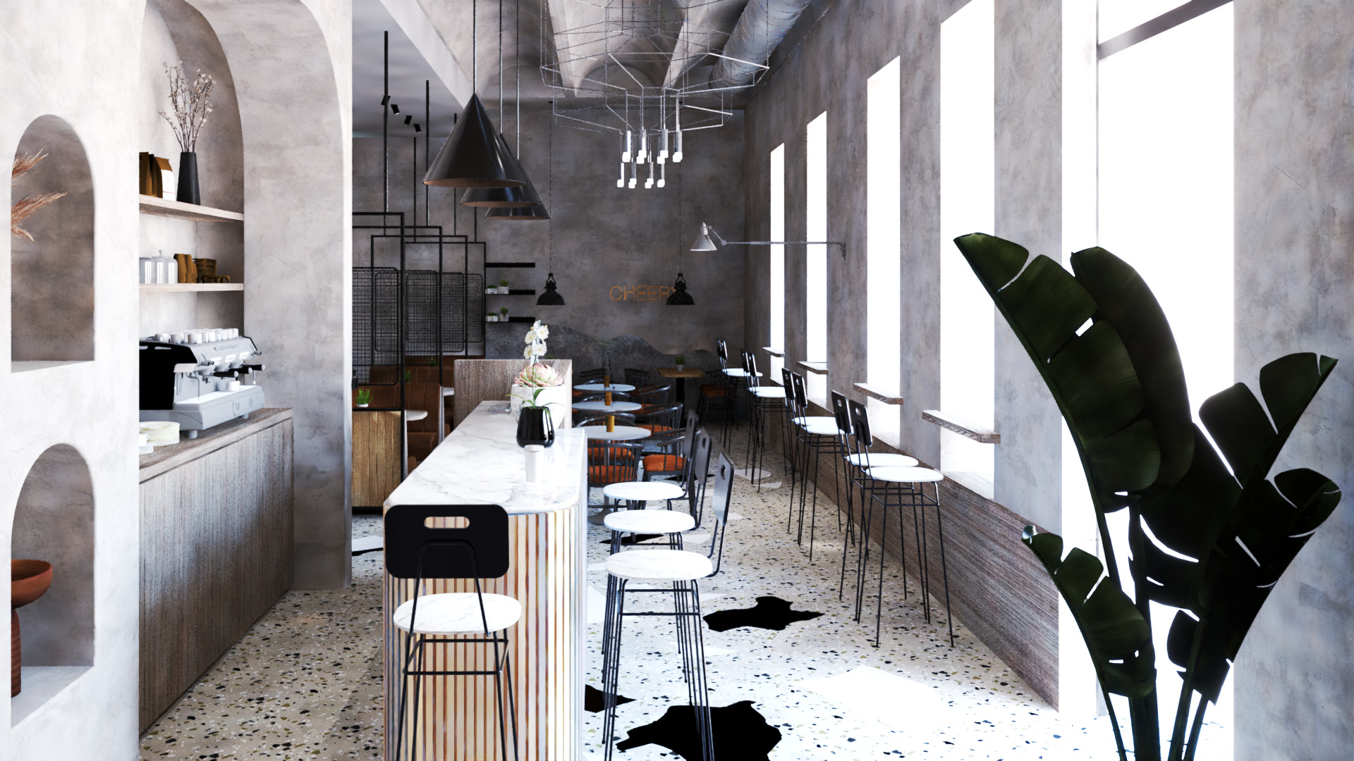 Modern Cozy Coffee Shop Small Space Low-poly 3D model_3