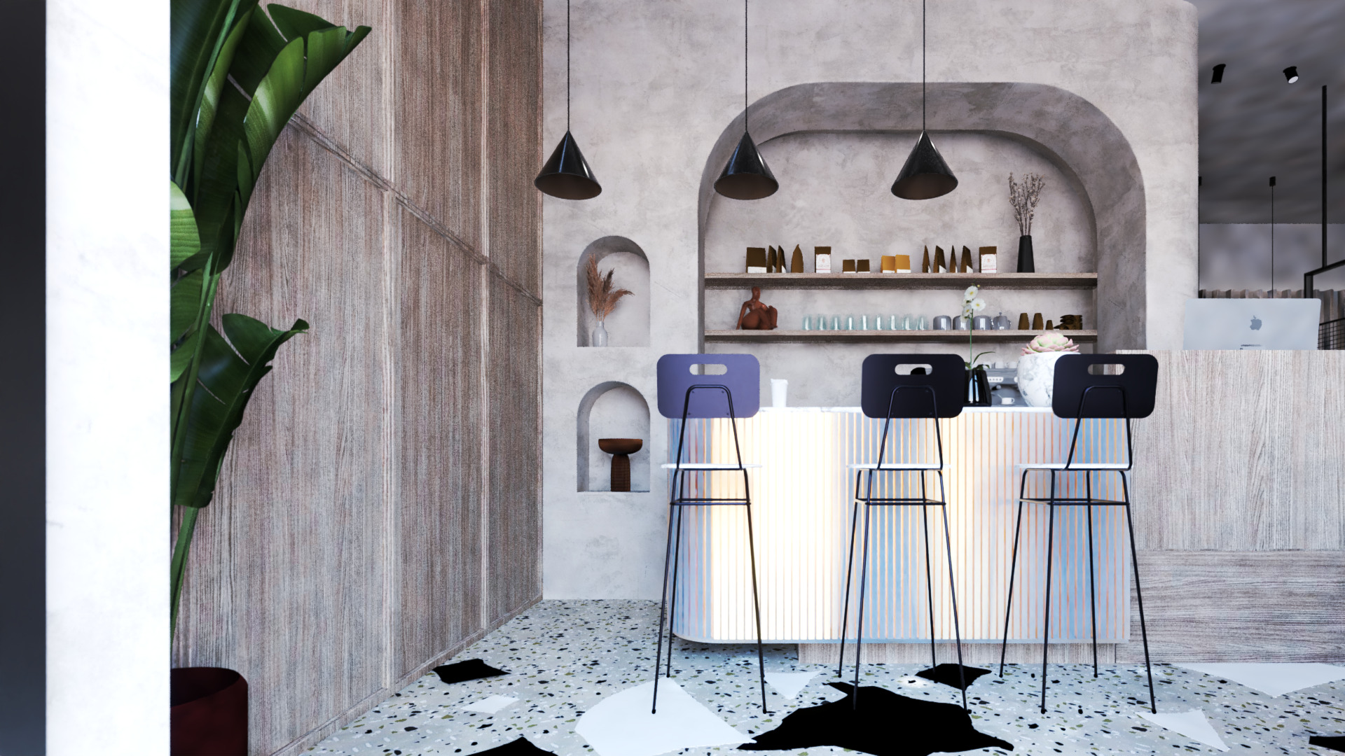 Modern Cozy Coffee Shop Small Space Low-poly 3D model_2