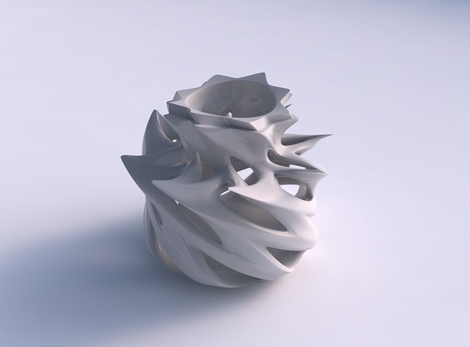 Vase lotus with smooth cuts and squeezed top section twisted and streched top