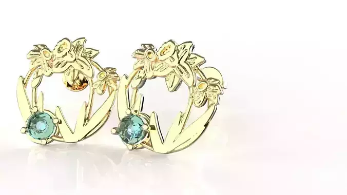 Birthflower Circle Stud Earring March 3D print model