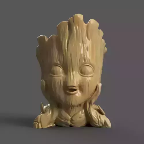 Cute groot Character Planter 3D STL File for Home Decor