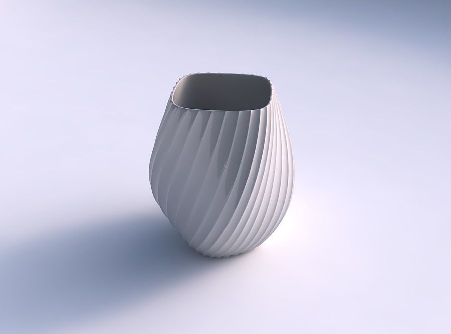Vase low bulky helix with extruded vertical lines 3D print model_0