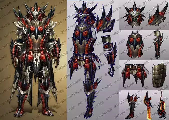 MH Rathalos Armor - DIY Cosplay Pepakura Foam Template Low-poly 3D model