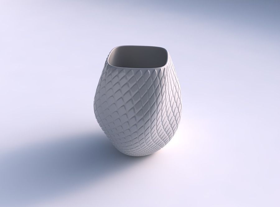 Vase low bulky helix with diagonal grid bulges 3D print model_0