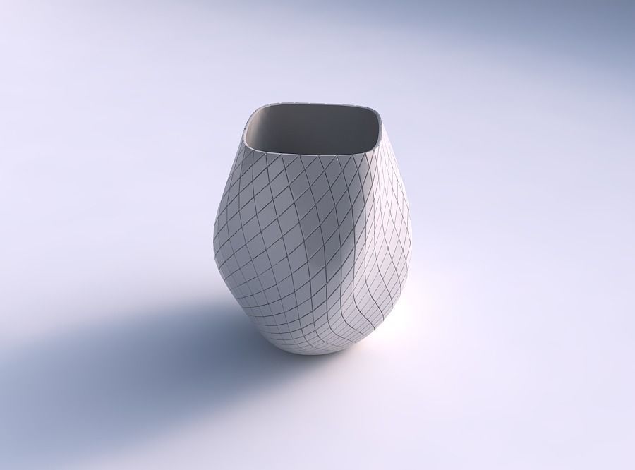 Vase low bulky helix with diagonal grid plates 3D print model_0