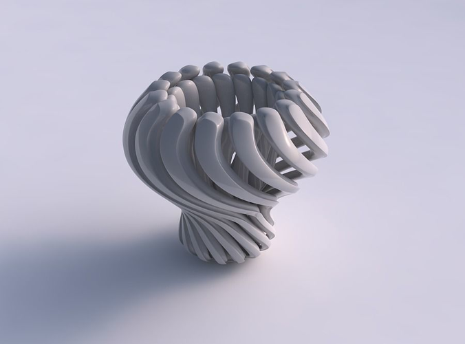 Vase glass shape with beveled muscle structure and soft tips twisted and squeezed