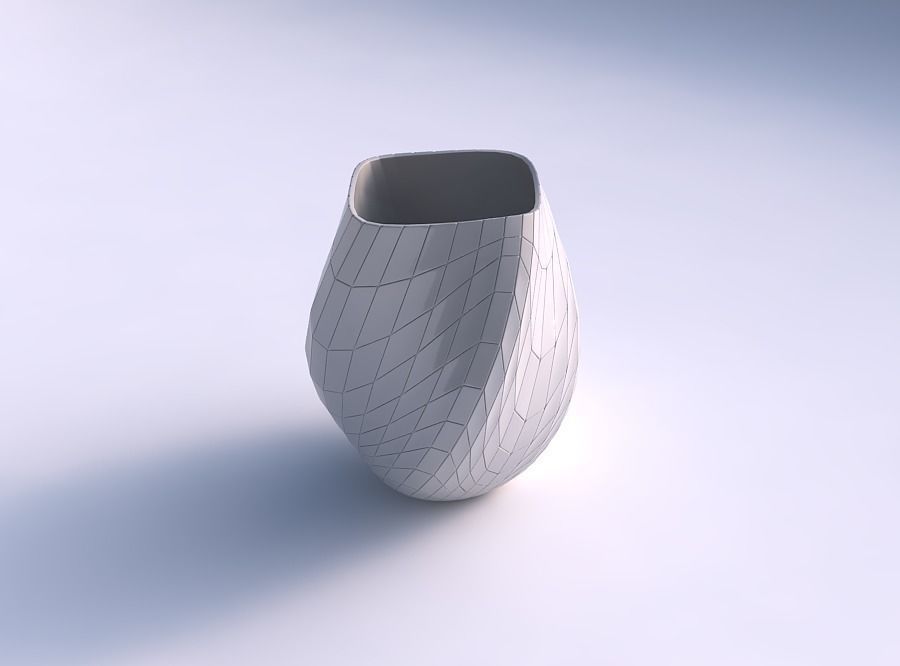 Vase low bulky helix with wavy grid plates 3D print model_0