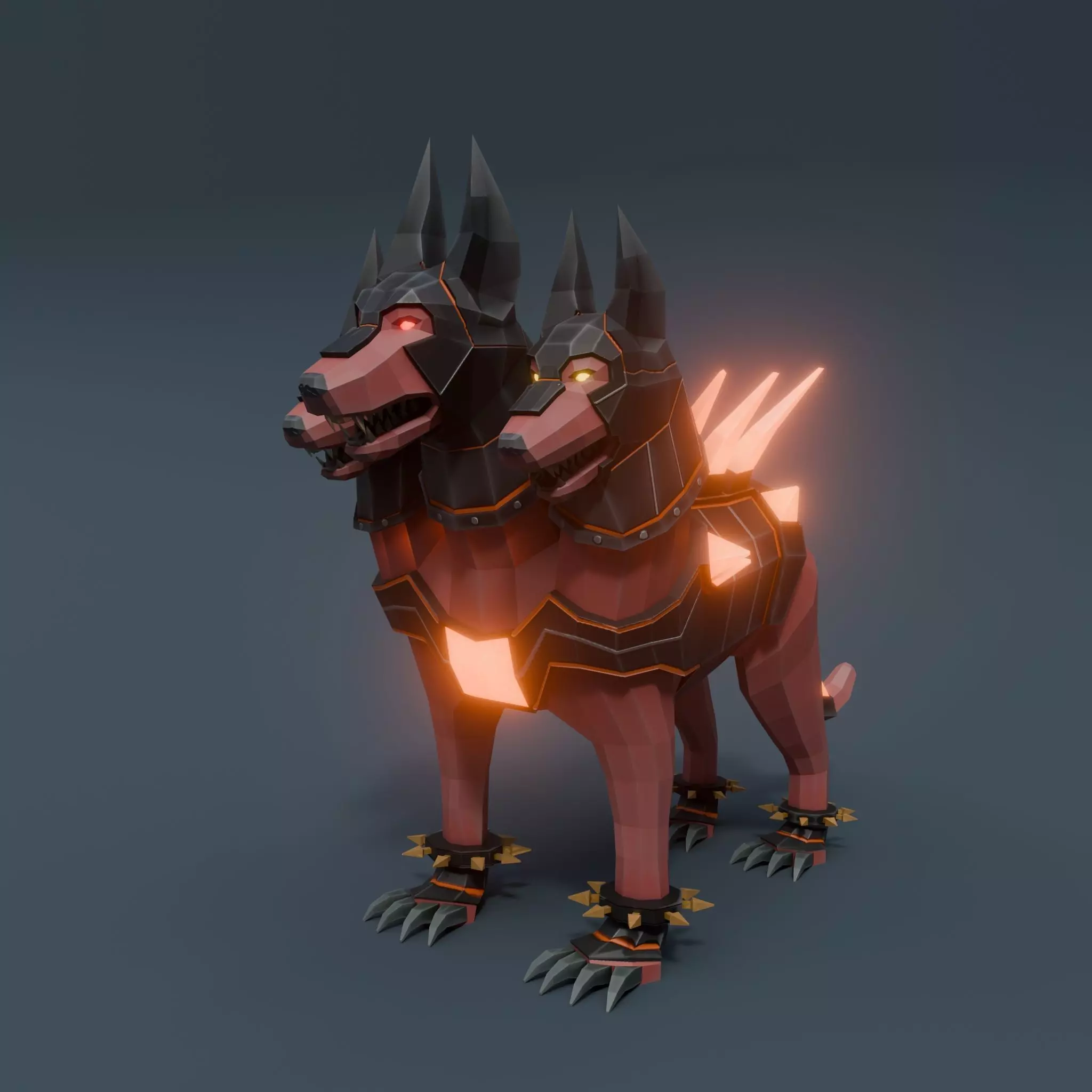 Animated Infernal Cerberus Low Poly Hellhound Three Head Dog Low-poly 3D model_0