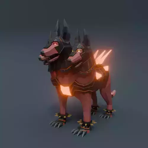 Animated Infernal Cerberus Low Poly Hellhound Three Head Dog