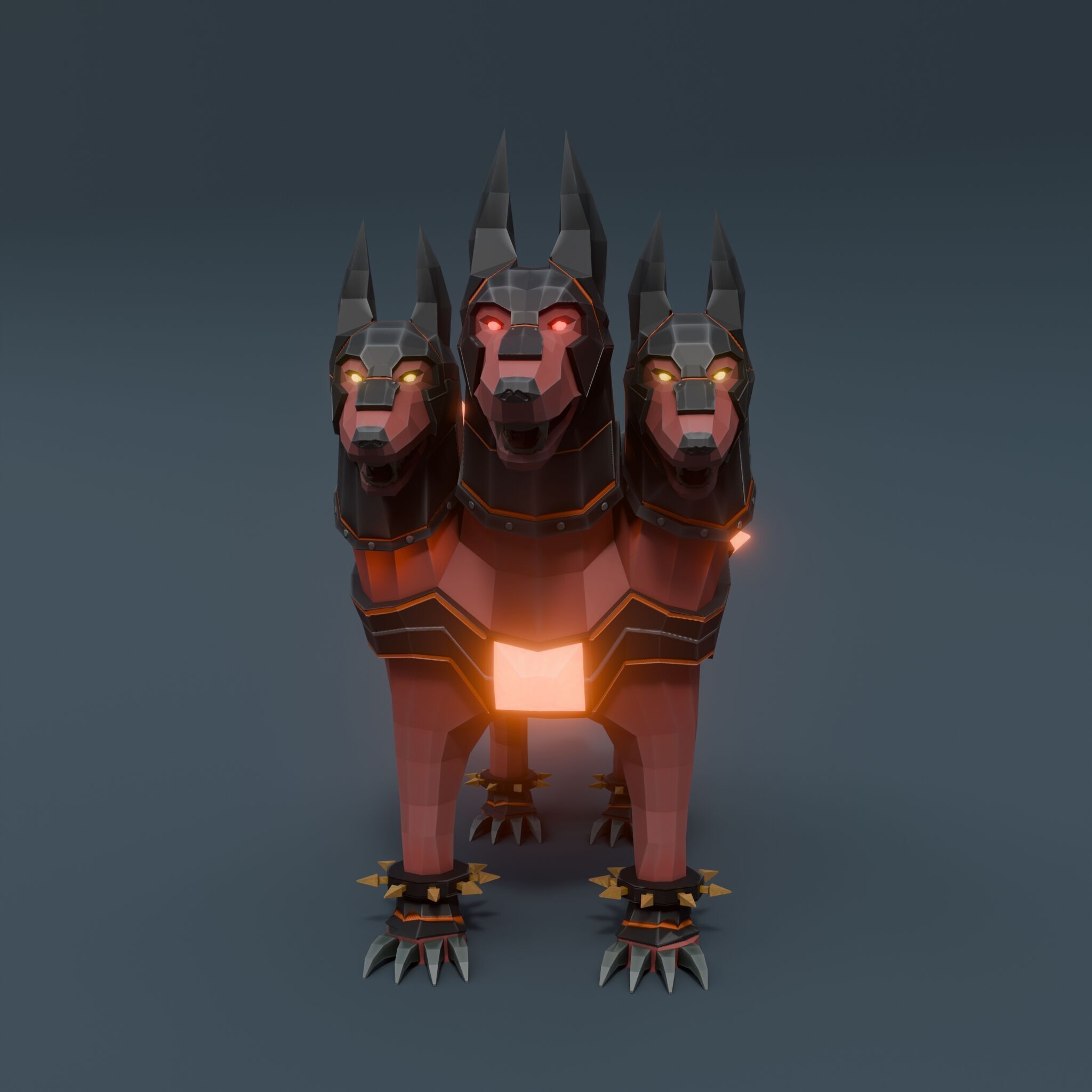 Animated Infernal Cerberus Low Poly Hellhound Three Head Dog Low-poly 3D model_4