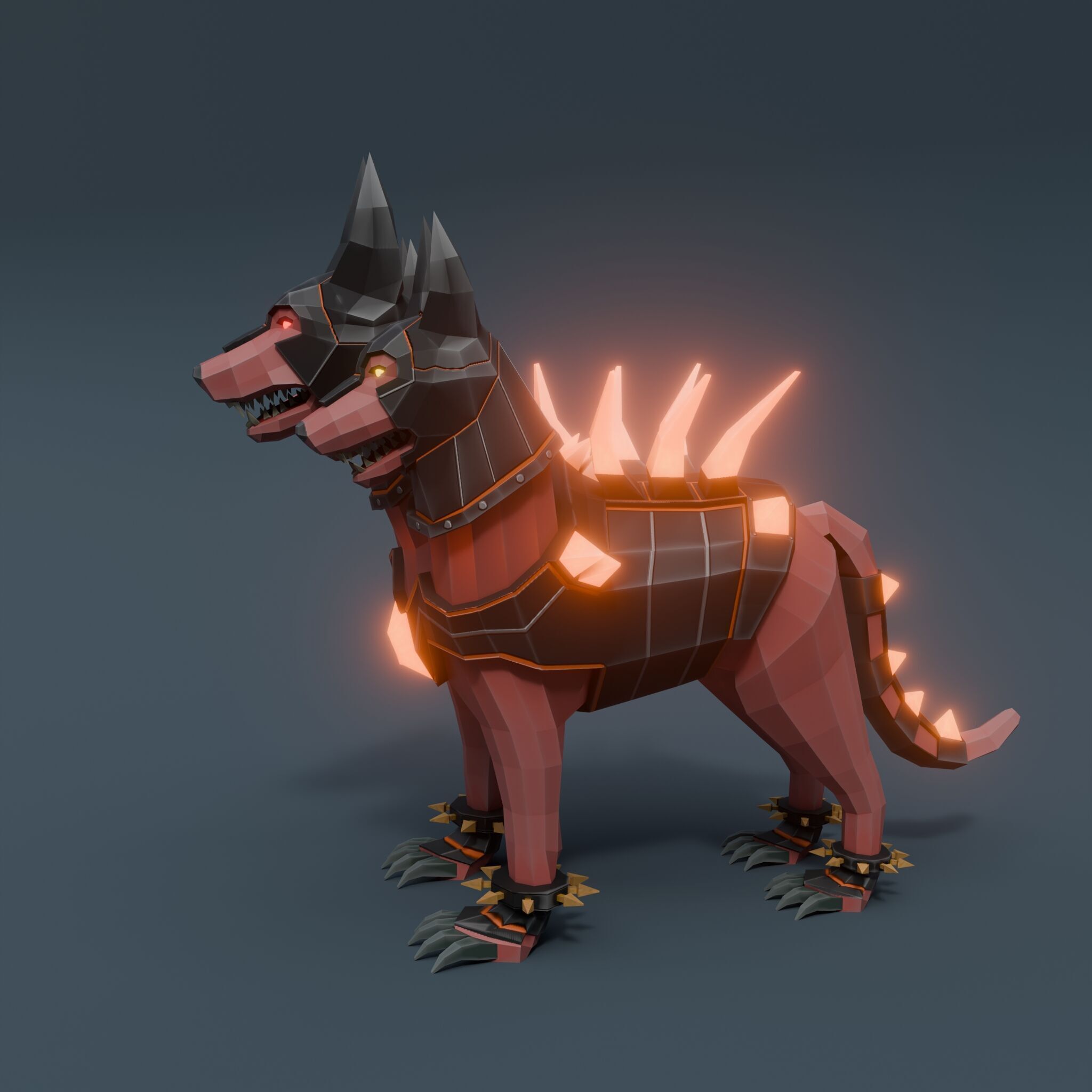 Animated Infernal Cerberus Low Poly Hellhound Three Head Dog Low-poly 3D model_3