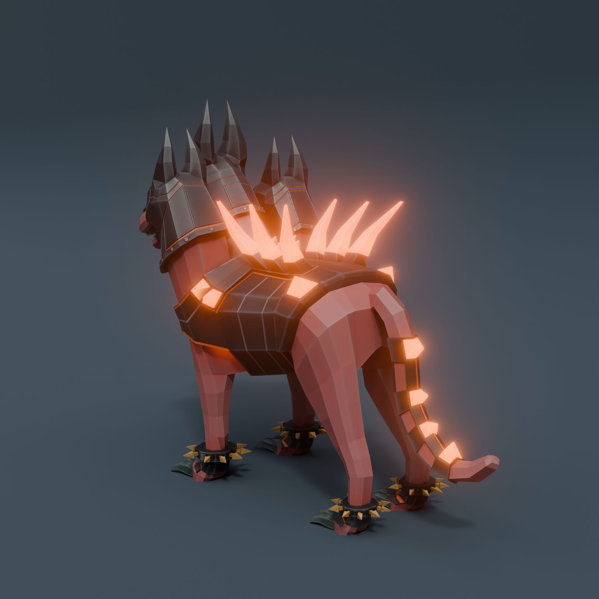 Animated Infernal Cerberus Low Poly Hellhound Three Head Dog Low-poly 3D model_2