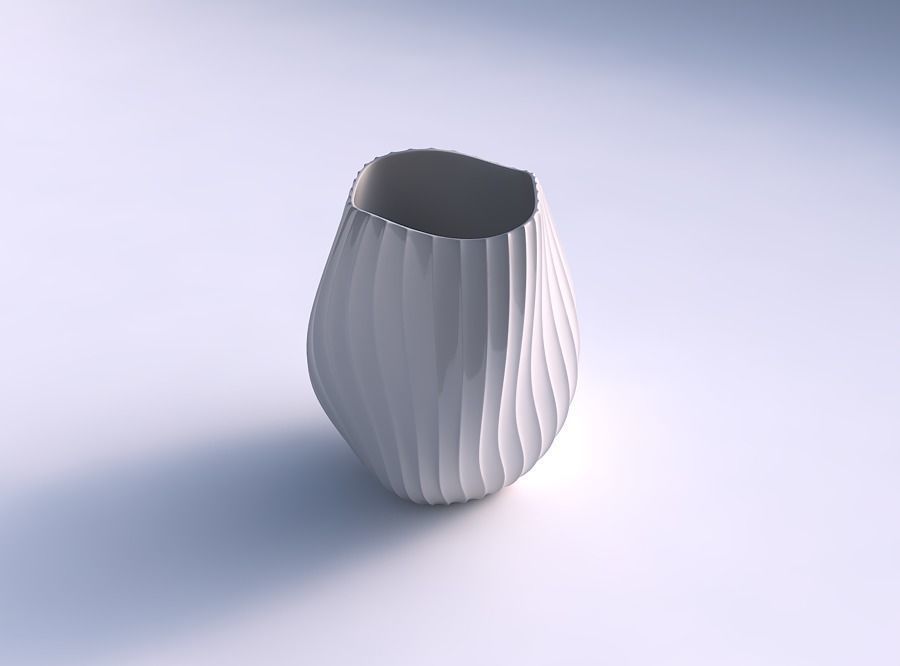 Vase low bulky helix with extruded vertical lines 2 3D print model_0