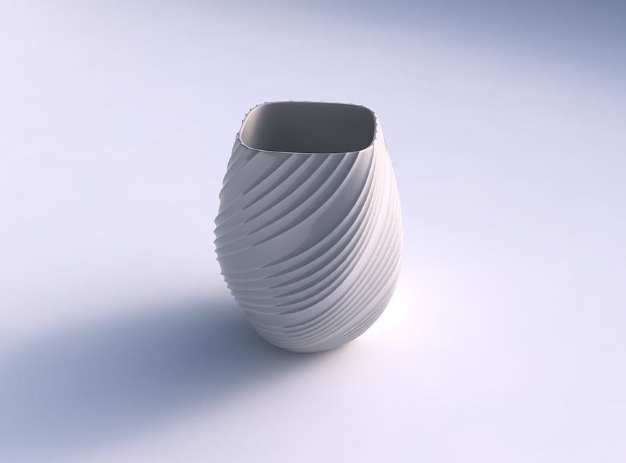 Vase low bulky helix with flowing extruded lines 3D print model_0