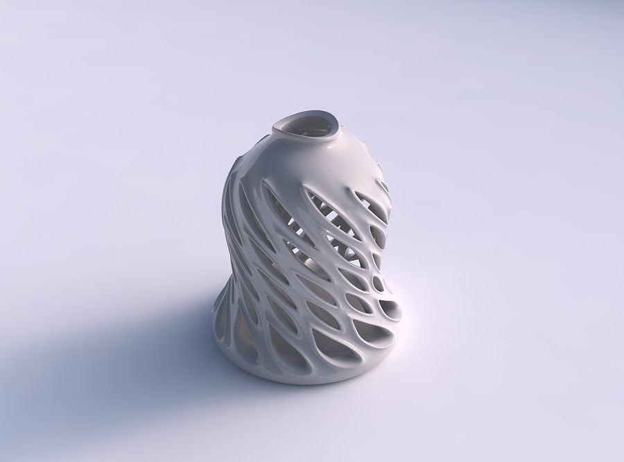 Vase flared with smooth extruded cuts twisted and streched top 3D print model_0