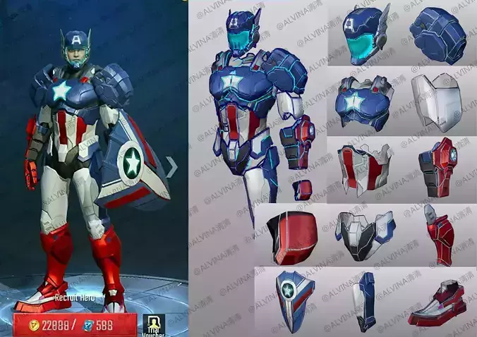 Captain America Planetary Defender Armor - DIY Cosplay Pepakura Low-poly 3D model