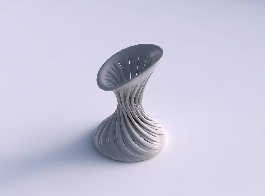 Vase hourglass twisted with muscle structure streched top corner 3D print model_0
