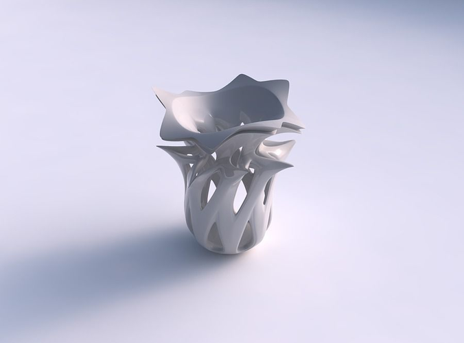 Vase lotus with smooth cuts and squeezed top section streched and wavy top