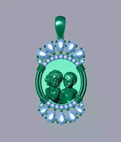 Victorian Style Pendant with Cherubs 