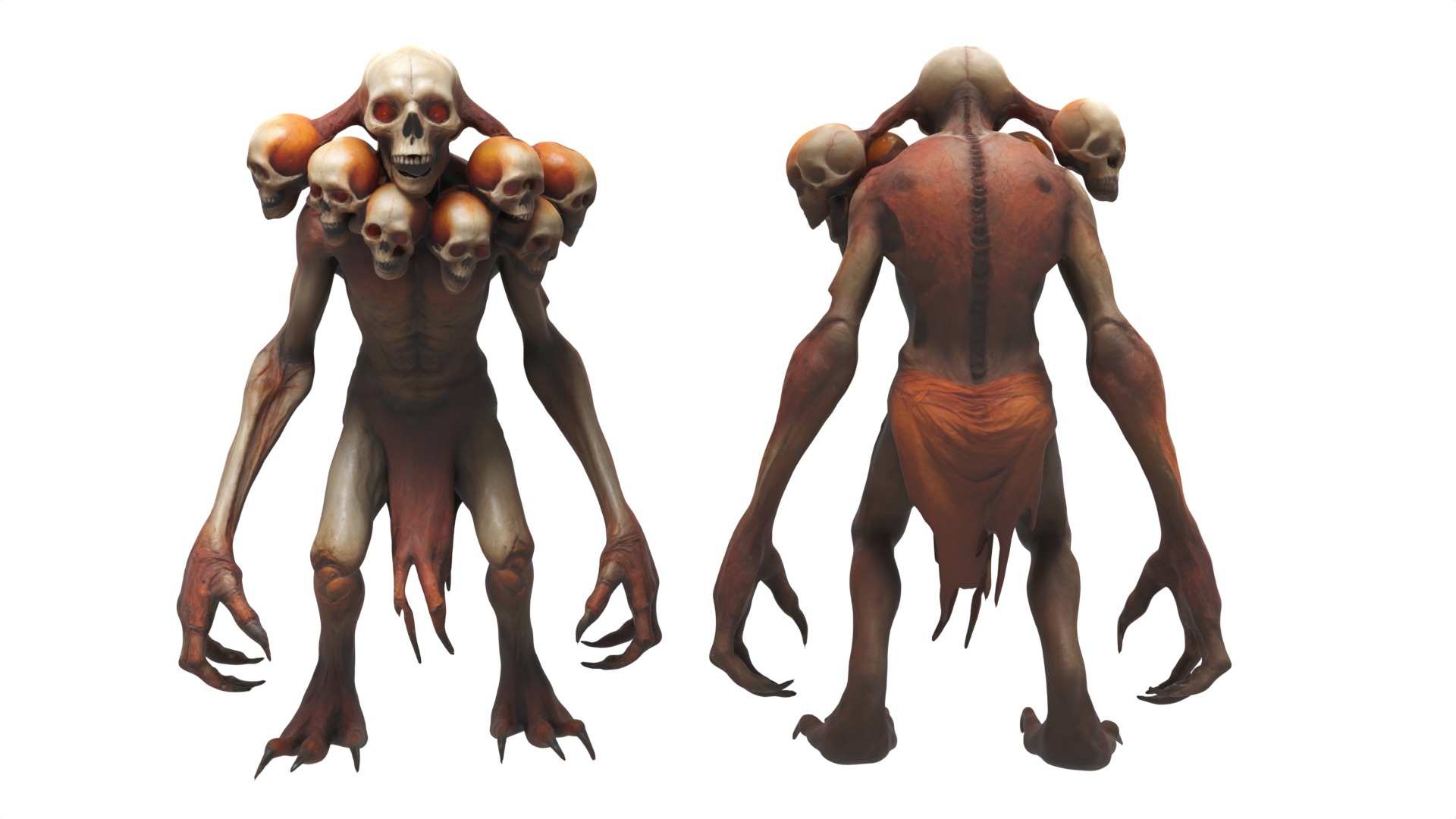 multi headed monster Low-poly 3D model_3