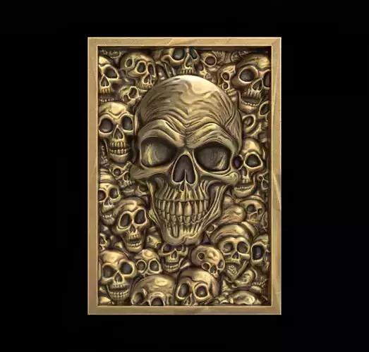 Skull Wall Panel 3D Bas-Relief Model for CNC and 3D Printing