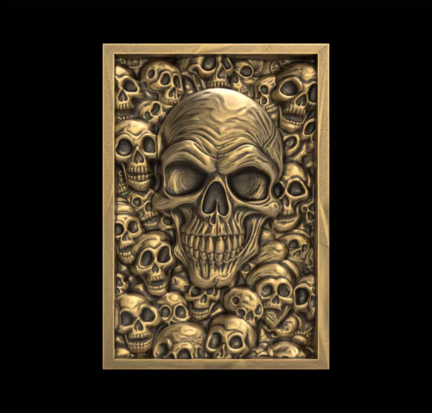 Skull Wall Panel 3D Bas-Relief Model for CNC and 3D Printing 3D print model