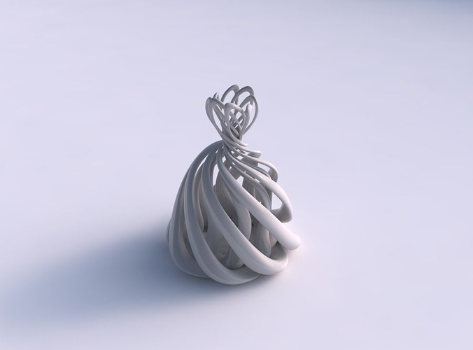 Vase double twisted with squeezed top part twisted and streched top