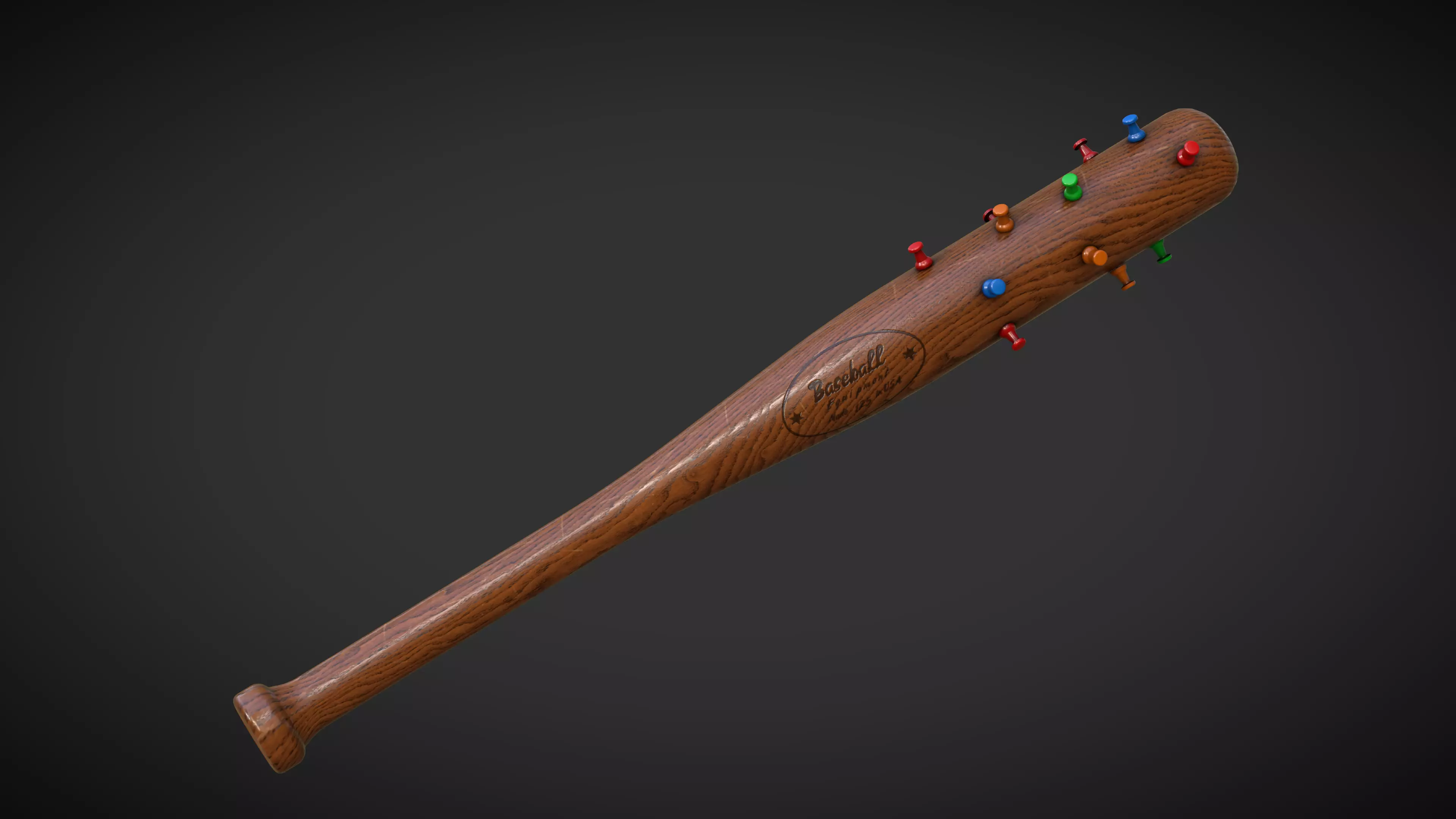 Baseball Bat with Pins Low-poly 3D model_0