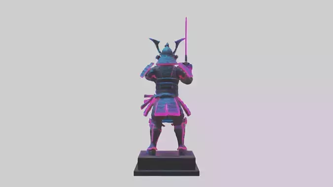 Neon Samurai statue model Low-poly 3D model