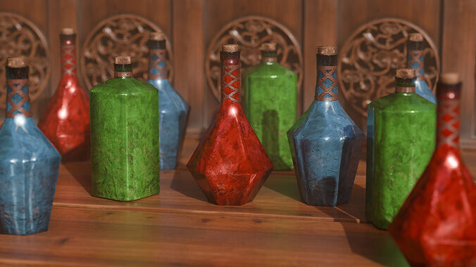Fantasy Potion Bottles Free low-poly 3D model