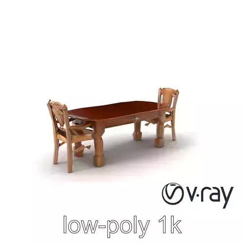 Rustic Wooden Dining Set with Carved Details model pack