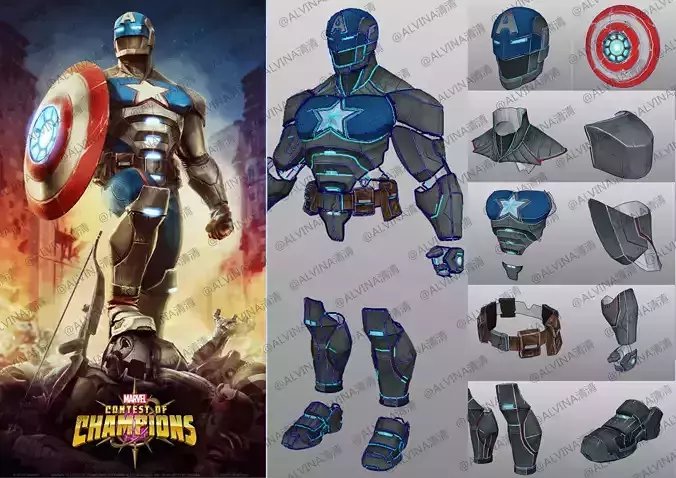 Captain America Armor - DIY Cosplay Pepakura Foam Template Low-poly 3D model